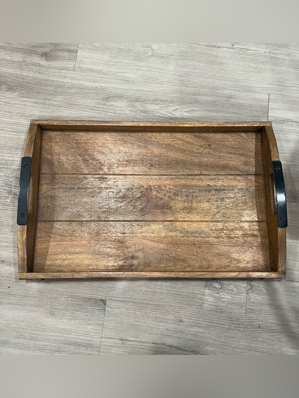 Wood Serving Tray with Black Handles - 22x14